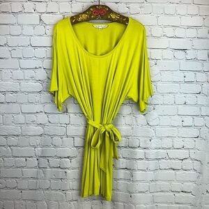 TRINA TURK Lime Green Jersey Knit Tunic Mini Dress Kimono Sleeve Belted Size 12